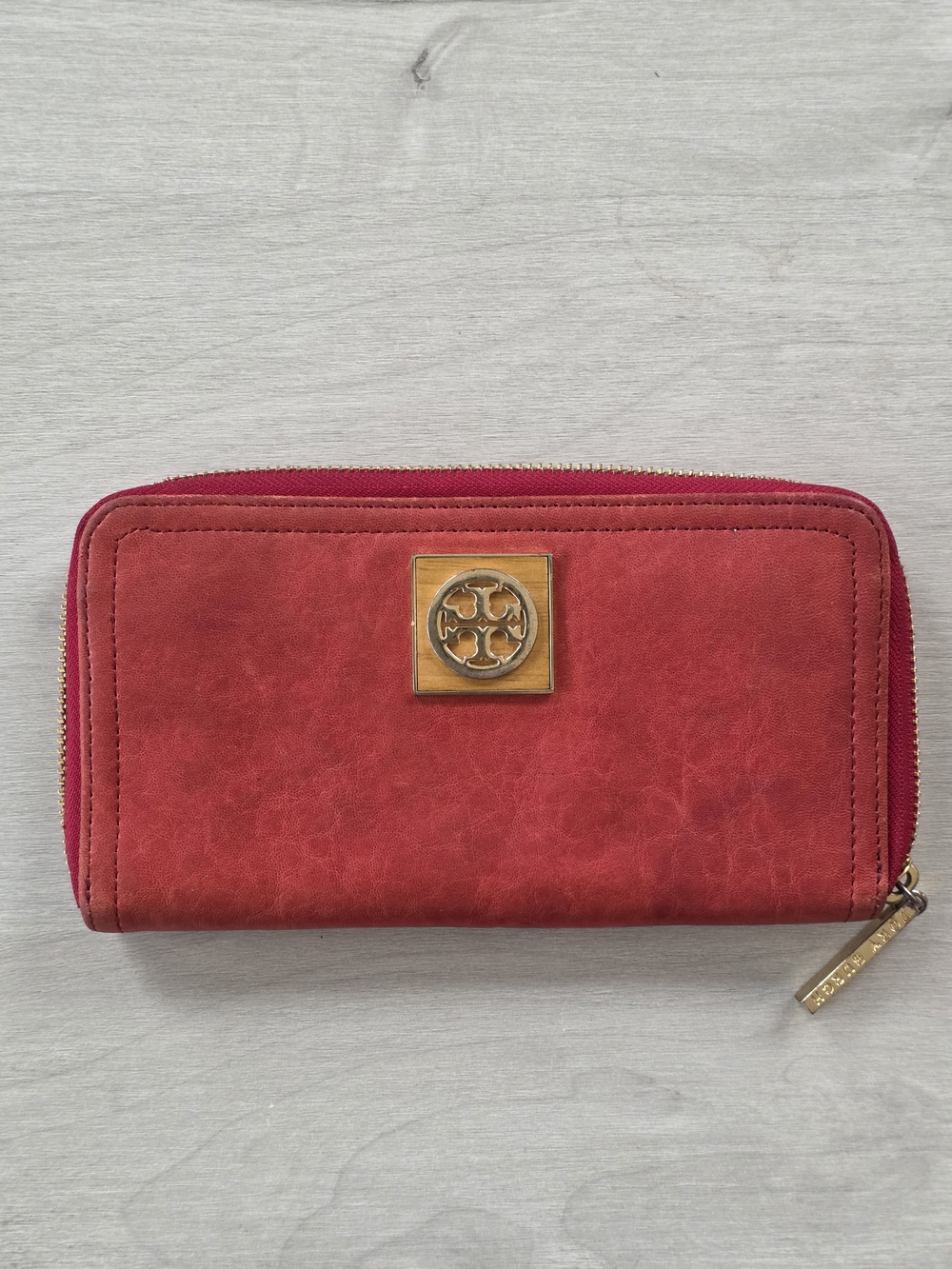 Tory Burch Red Zip-Around Leather Wallet